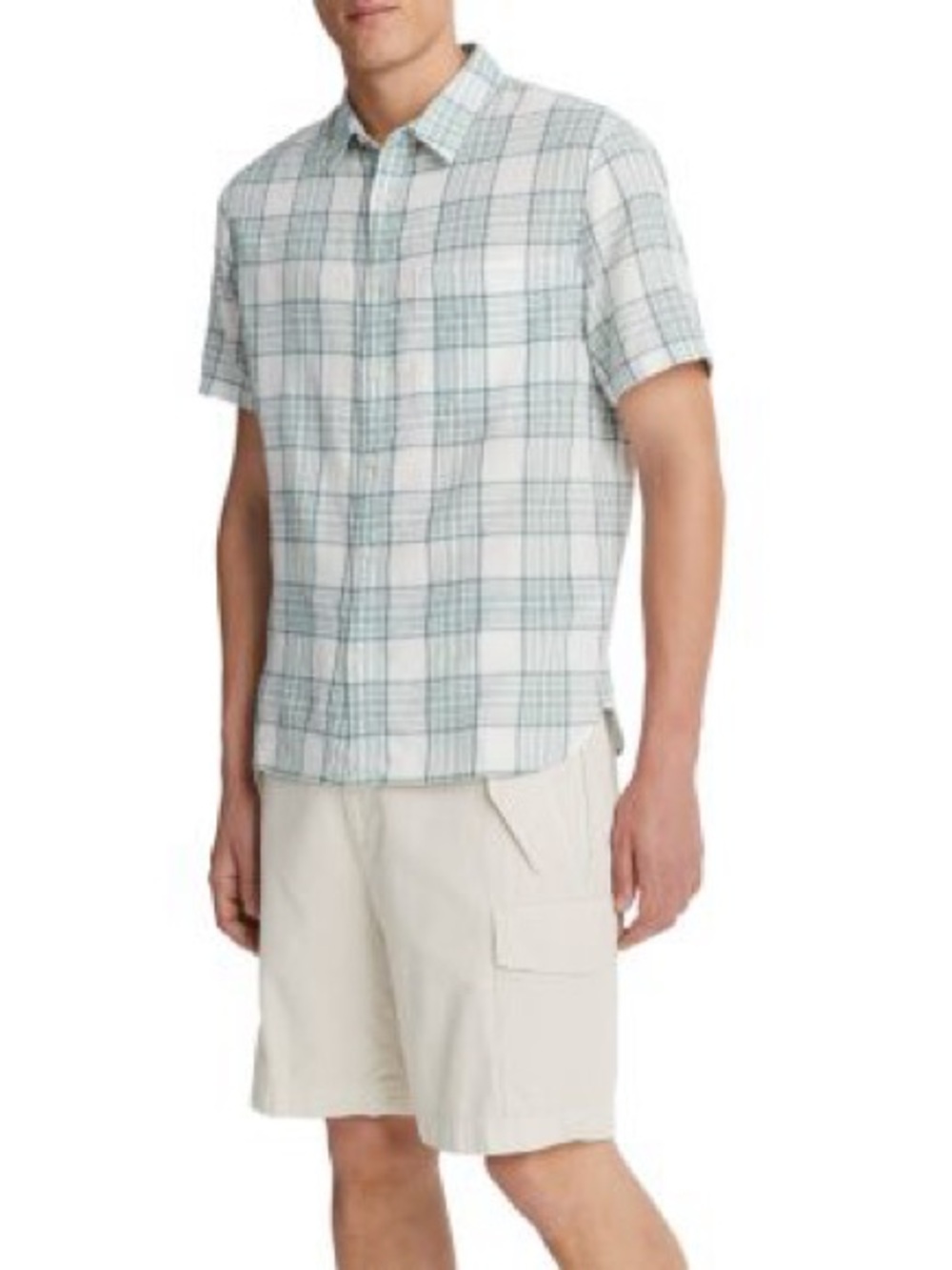 Vince Short-Sleeve Plaid Button-Up Shirt - Light Green/Cream